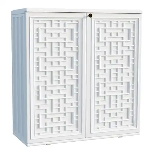 Mrossa Indoor Outdoor Storage Cabinet Waterproof with Shelf, Off White Plastic Outdoor Cabinets for Patio/Garden/Backyard, Size 34.3''L*15''W*36.2''H…