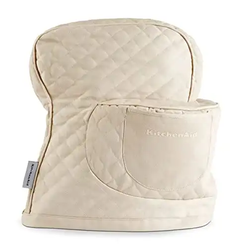 KITCHENAID Fitted Tilt-Head Solid Stand Mixer Cover with Storage Pocket, Quilted 100% Cotton, Milkshake, 14.4