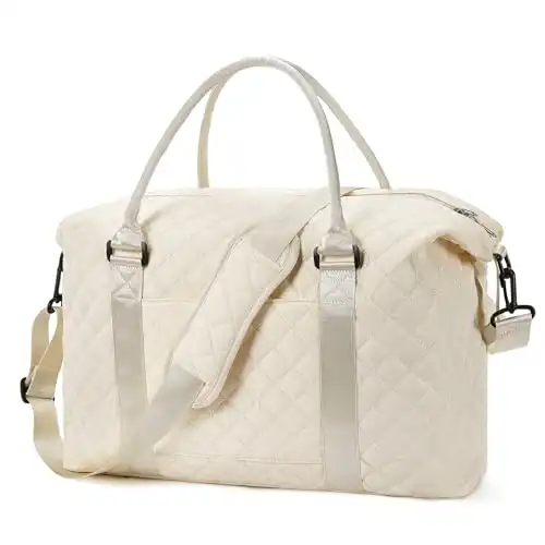 FIGESTIN Weekender Bags for Women, Duffle Bag Women Travel Bag Carry on Bags for Airplanes Overnight Hospital Bags Beige
