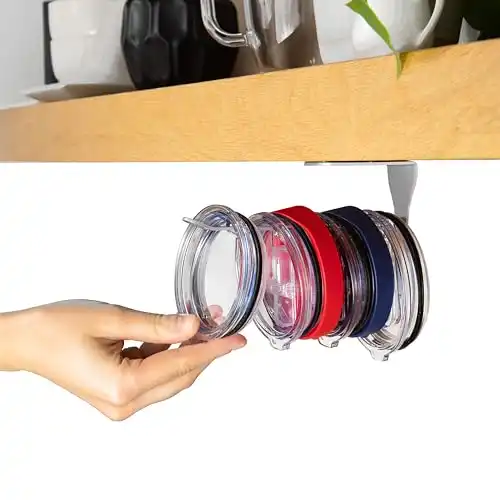 ELYPRO – Tumbler Lid Organizer, Under-Cabinet Cup Lid Holder for Stanley, Yeti, Hydro Flask, Self-Adhesive Under-Cabinet Mount, Kitchen Cabinets and Countertops Organization, Steel (Drink Lids)