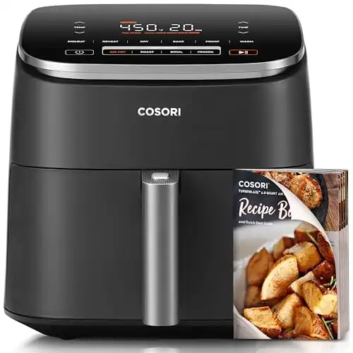 COSORI Air Fryer 9-in-1, Compact but Large 6 Qt, 5 Fast Fan Speeds with 450F for Ultra Crsipy, 95% Less Oil, 100+ In-App Recipes, Roast, Bake, Dehydrate, Reheat, Broil, Proof, Dishwasher Safe, Gray