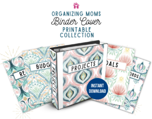 Organizing Moms Binder Cover Printable Collection Instant Download. Image of binder surrounded by 4 printable binder covers.