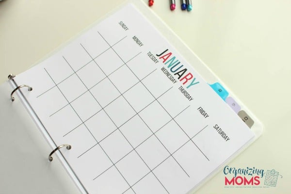 Family Organizer calendar pages from Organizing Moms