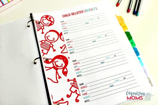 Keep track of all child-related contacts with a Family Organizer.