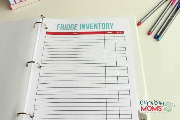 Fridge Inventory Printable from Organizing Moms. Part of the Family Organizer printable set.