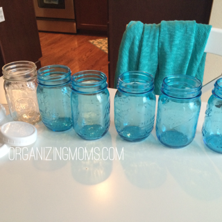 Blue mason jars. Ready for salad prepping!
