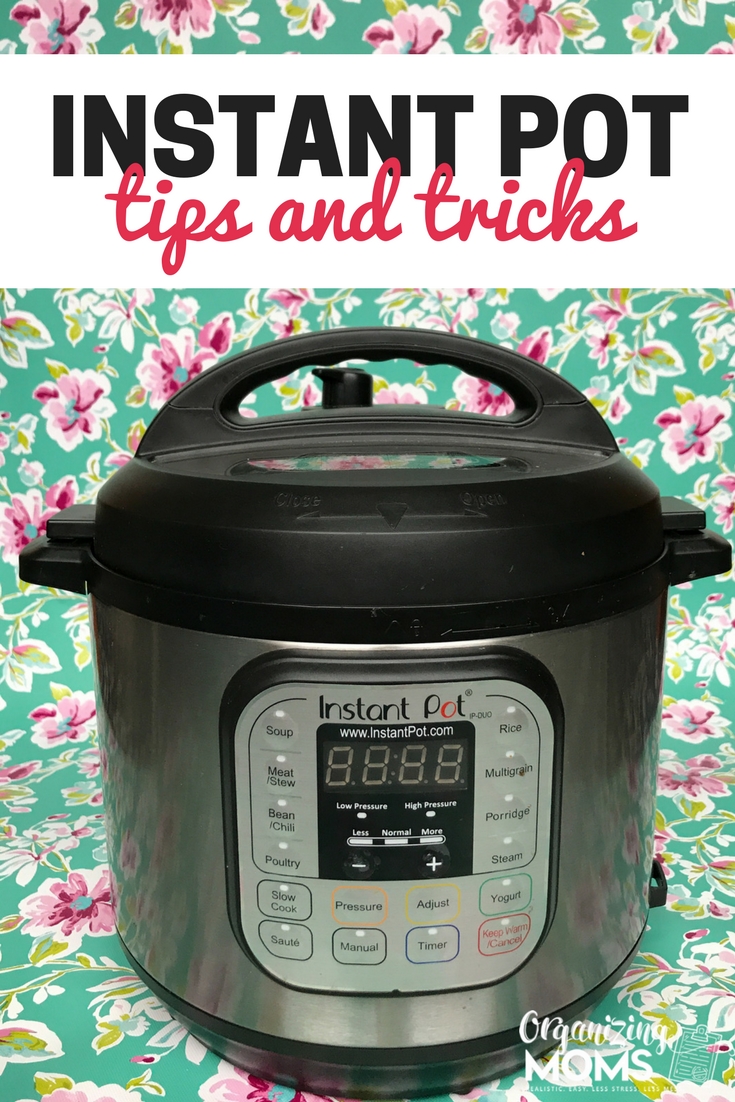 Text - Instant Pot Tips and Tricks. Image of Instant Pot on floral background.