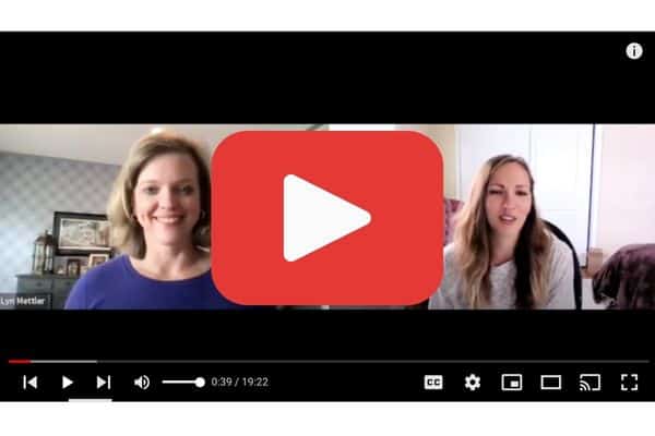 Krista on Families Fly Free YouTube interview with Lyn Mettler, red play button