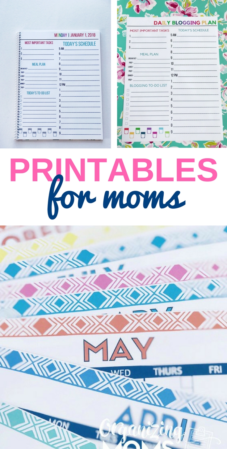 Organizing printables for moms. Cute PDF designs you can download, print, and use to plan out everything!