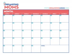 Customizable Calendar. Free Printable from Organizing Moms.