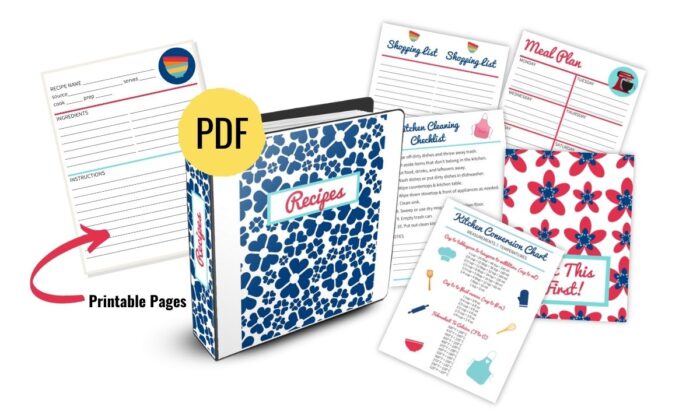 recipe printable binder and additional kitchen organization printables