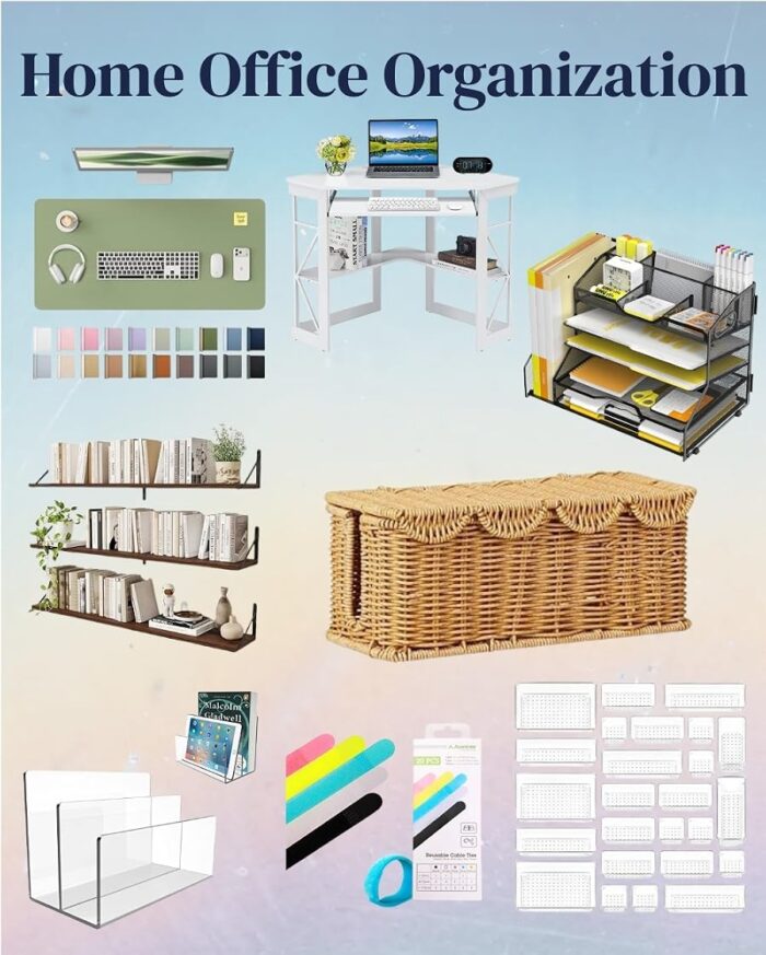 collage of home organization favorites from Amazon