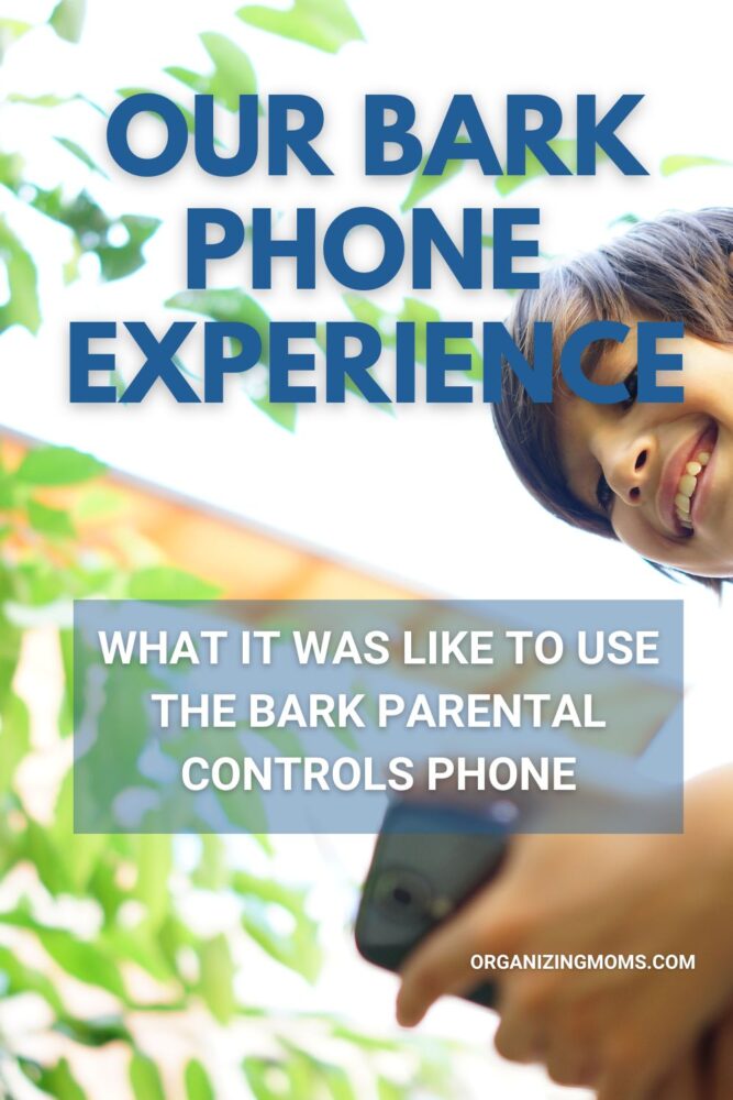 Image of boy looking at cell phone and smiling. Text says Our Bark Phone Experience.