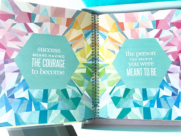 Close up images of quotes pages in Erin Condren Life Planner. Quote text - \"Success means having the courage to become the person you believe you were meant to be.\"