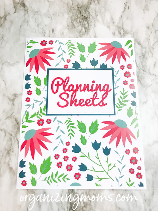 colorful planning sheets cover by organizing moms