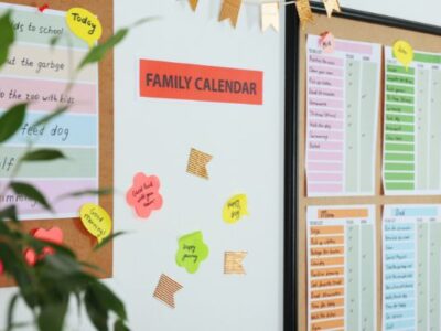 family calendar and chore charts on family command center