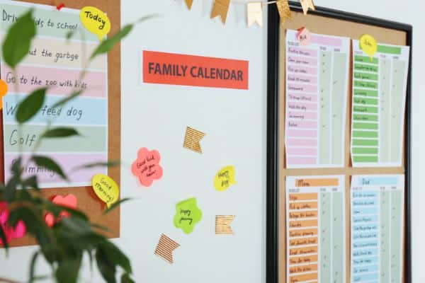 family calendar and chore charts on family command center