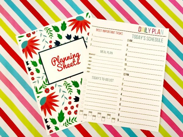 Planning Sheet Cover and Daily Plan Sheet from Organizing Moms