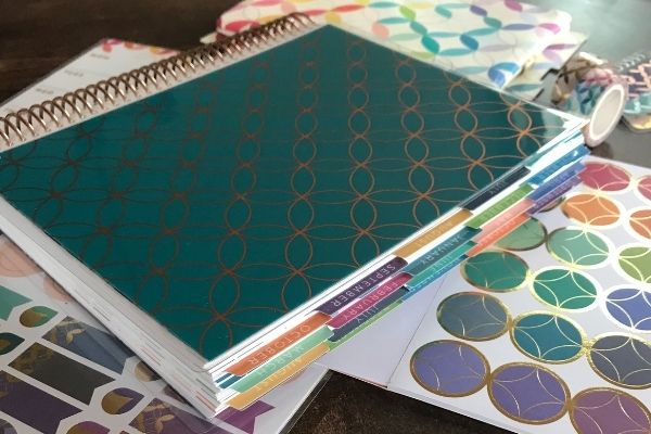 erin condren life planner mid century circles outline on top of sticker sheets