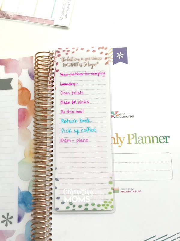 To-do list dashboard in the Erin Condren Planner. Also works in regular spiral notebooks!