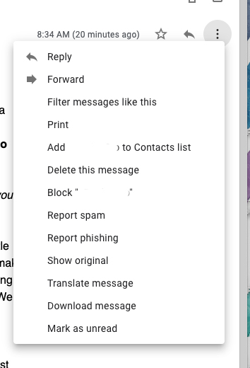 filter menu on gmail messages