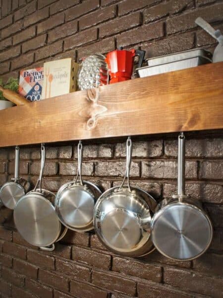 floating shelf with hanging pots