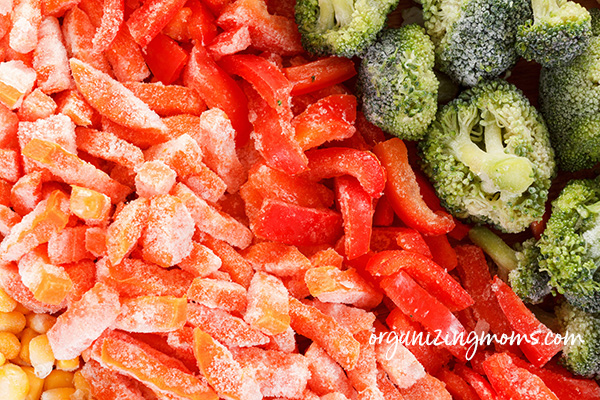 A close up of food, with Broccoli and Frozen vegetables