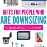 Text - Gifts for people who are downsizing organizingmoms.com . Images of different gift ideas featured in article.