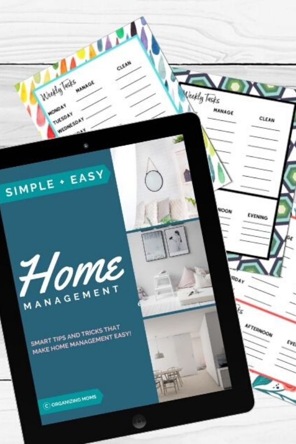 Close up of Simple Easy Home Management ebook, and weekly tasks printable sheets