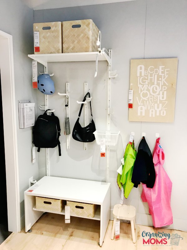 Super organized mudroom at IKEA. Great solution for renters!