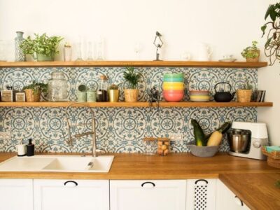 kitchen with beautiful tile wooden counter