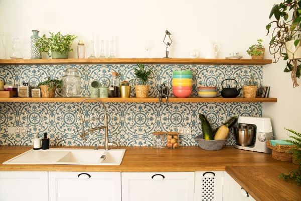 kitchen with beautiful tile wooden counter