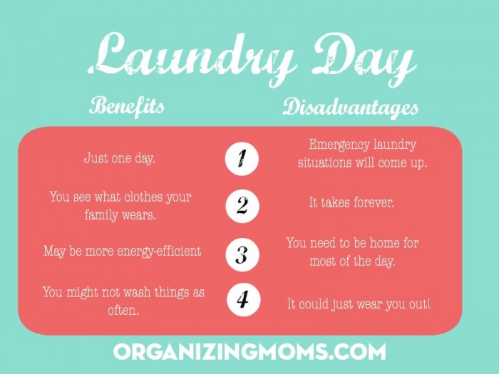 The benefits and pitfalls of having a laundry routine that saves all laundry for one day.