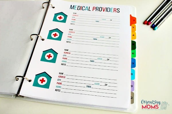 Medical Providers printable from Organizing Moms