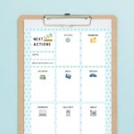 next actions list template free download on clipboard blue background