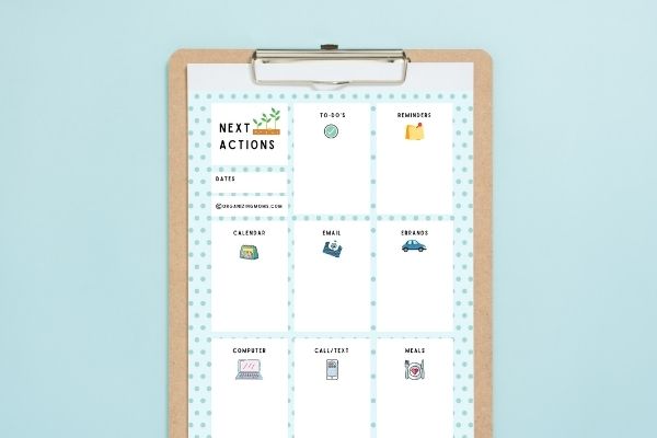 next actions list template free download on clipboard blue background