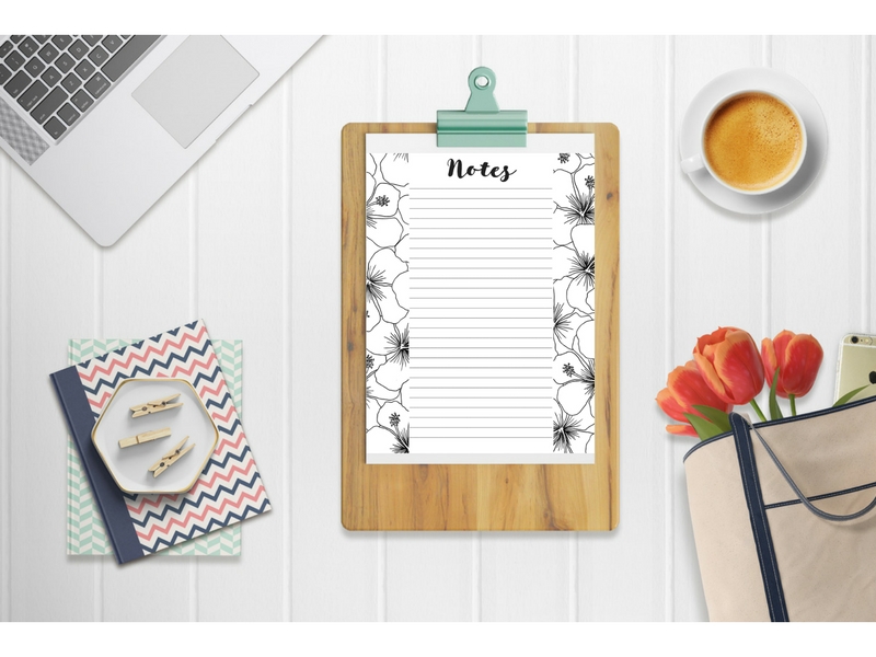 Notes sheet on clipboard. Coloring Planner Sheets collection. Organizing Moms.