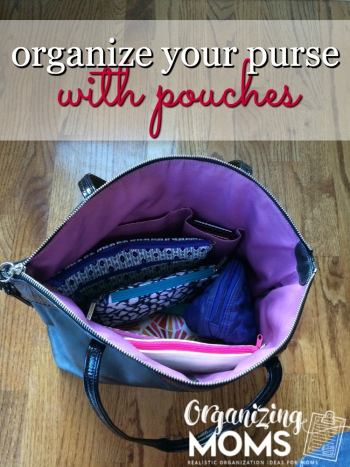 Purse organization for people who like to switch out bags. An easy way to stay organized and stop having to search for stuff in your purse. Purse organization with pouches!