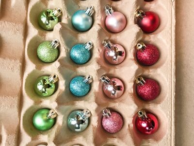 ornaments in egg carton
