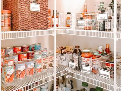 pantry organization with baskets risers