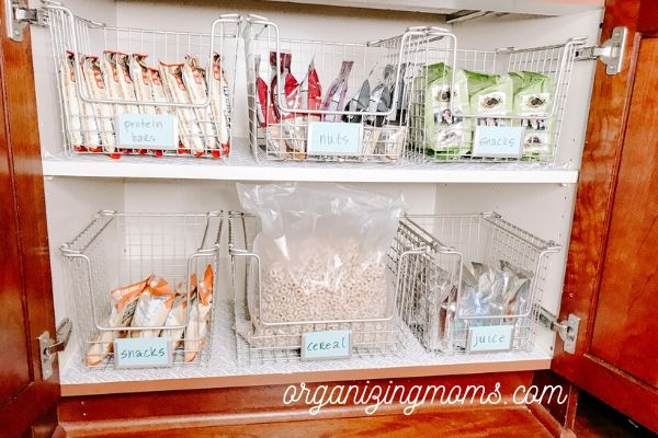 pantry storage baskets with labels
