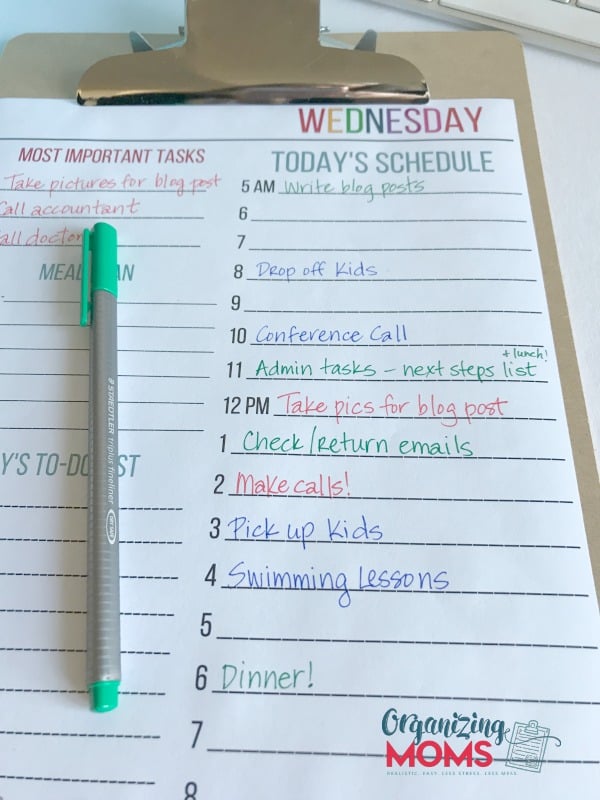 How to use time blocking to be more productive. Step one of filling in daily planning sheets with scheduled activities.