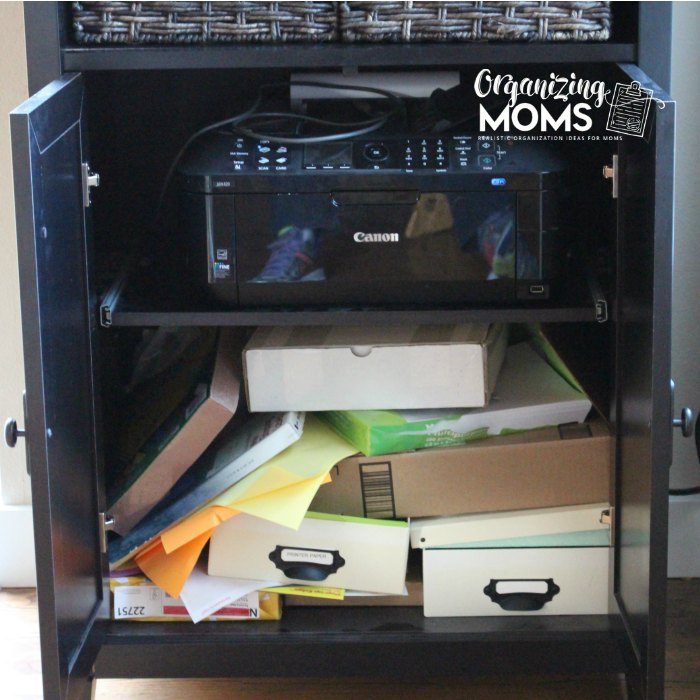 How to organize a printer and paper. Great for families with kids who use the paper and/or printer.
