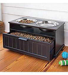 raised dog feeder with drawer for food