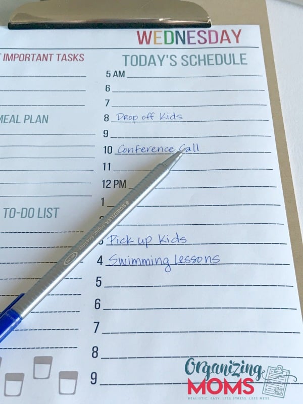 How to use time blocking to be more productive. Step one of filling in daily planning sheets with scheduled activities.