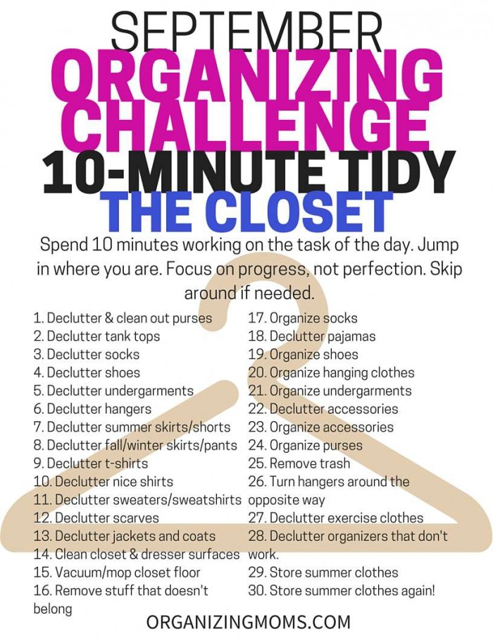 Organizing Tasks for the Ten Minute Tidy Challenge. This month's tasks focus on the closet.