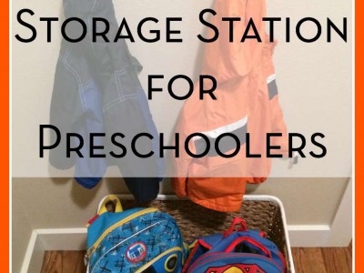 Help your preschoolers organize their backpacks and coats with this simple storage station.
