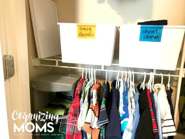 Dry erase label bins for organizing with kids. Use for clothing, toys, and more!