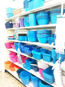 Fridge organization-Baskets with handles from dollar store are