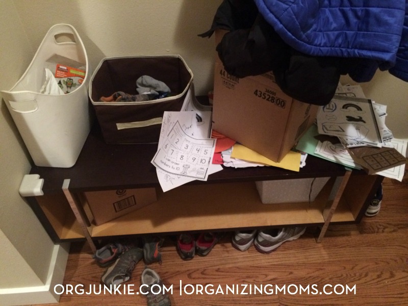 Storage bench mess is an organizing fail! Look how she used it to come up with a better organizing system.